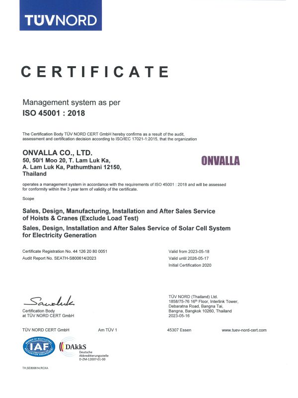 ISO 45001.18 RCXA - CERTIFICATE ONVALLA